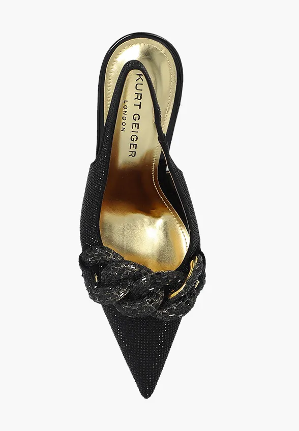 SZPILKI CRYSTAL CHAIN SLINGBACK CZARNE