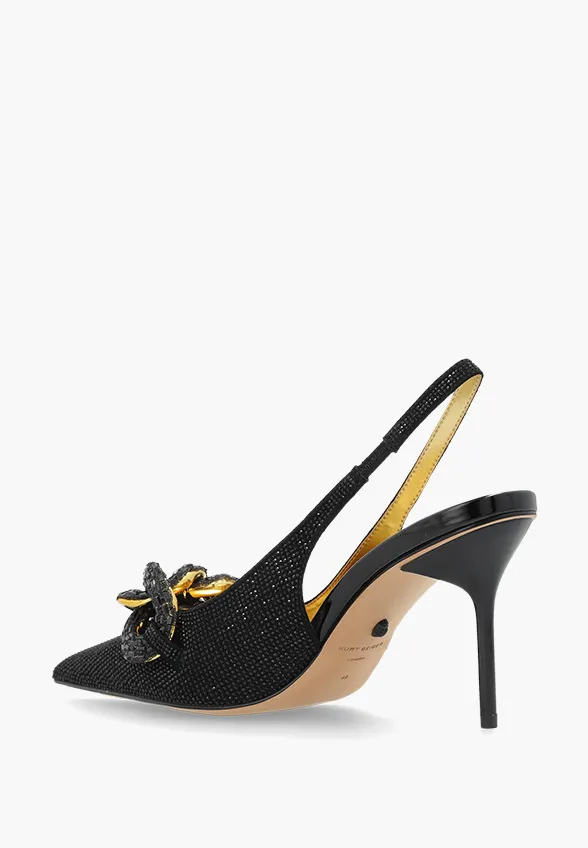 SZPILKI CRYSTAL CHAIN SLINGBACK CZARNE