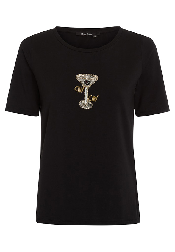 T-SHIRT Z PERŁOWĄ APLIKACJĄ CZARNY
