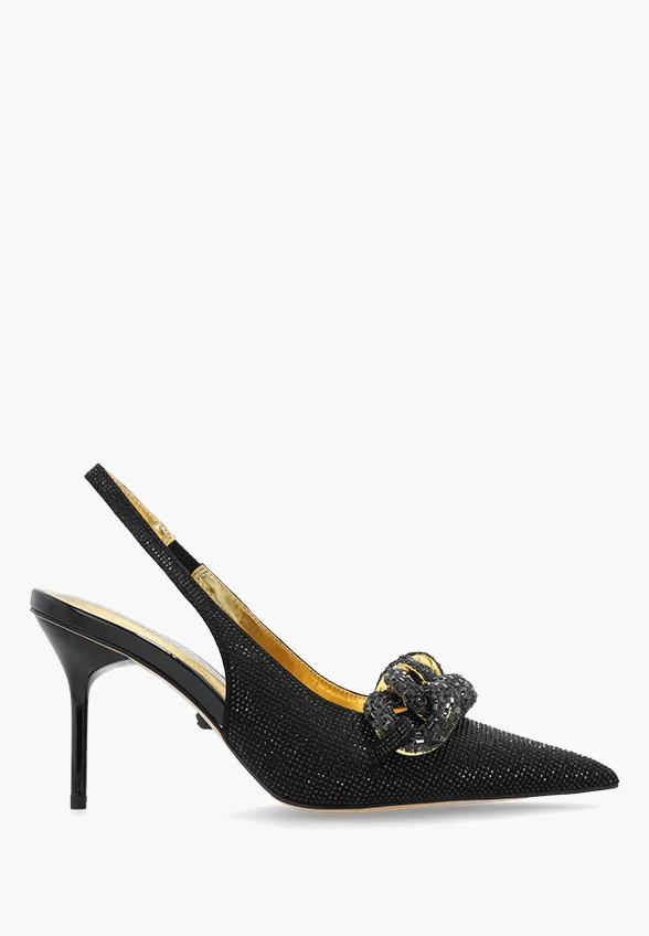 SZPILKI CRYSTAL CHAIN SLINGBACK CZARNE