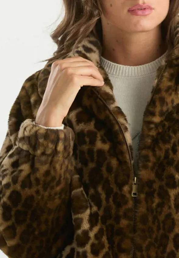 FUTERKO BOMBER AVELINE FUR LEOPARD BRĄZOWE