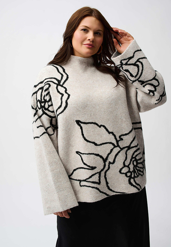 SWETER Z KWIATOWYM WZOREM SZARY