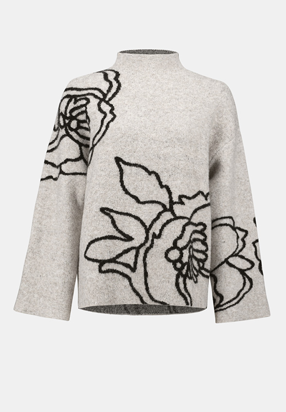 SWETER Z KWIATOWYM WZOREM SZARY