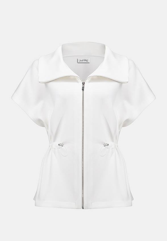BLUZA Z TROCZKIEM W PASIE KREMOWA