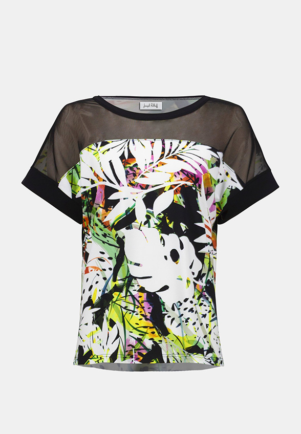 T-SHIRT Z TROPIKALNYM NADRUKIEM CZARNY