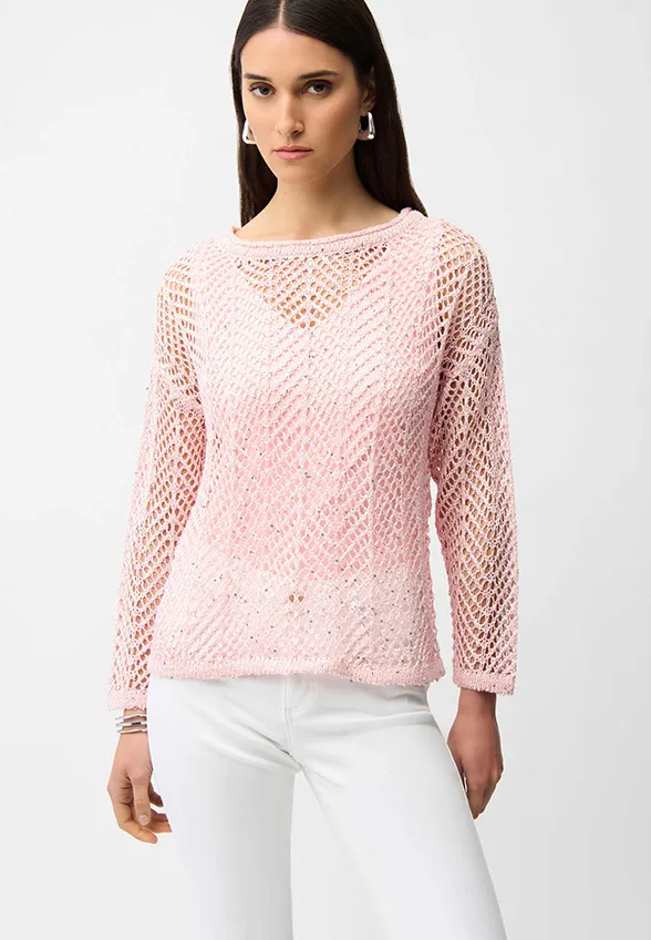 SWETER O OTWARTM SPLOCIE W JODEŁKĘ RÓŻOWY