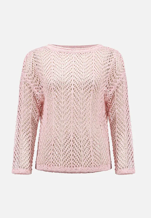 SWETER O OTWARTM SPLOCIE W JODEŁKĘ RÓŻOWY