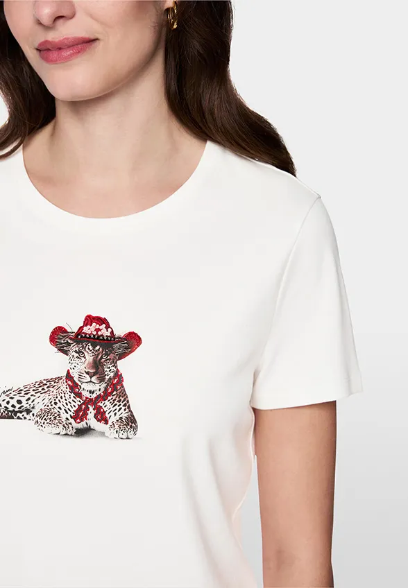 T-SHIRT Z MOTYWEM LAMPARTA BIAŁY