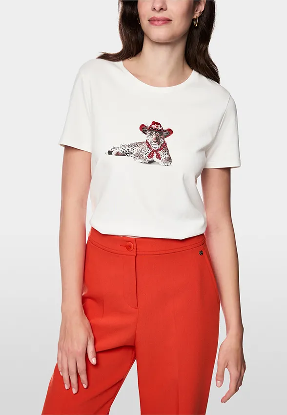 T-SHIRT Z MOTYWEM LAMPARTA BIAŁY