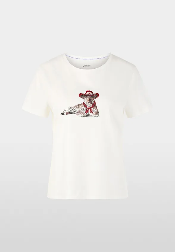 T-SHIRT Z MOTYWEM LAMPARTA BIAŁY