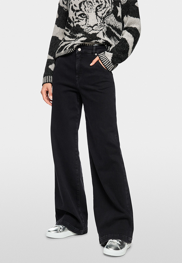 SPODNIE JEANSOWE WARRI WIDE-FIT HIGH CZARNE