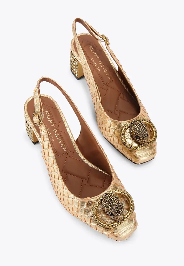 CZÓŁENKA CHELSEA BLOCK SLINGBACK ZŁOTE
