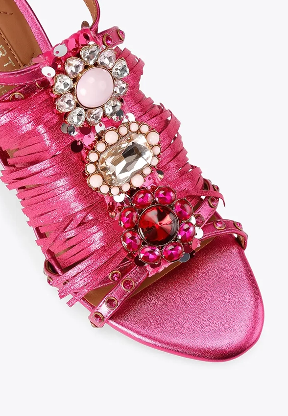 SZPILKI JEWEL FRINGE SANDAL FUKSJOWE