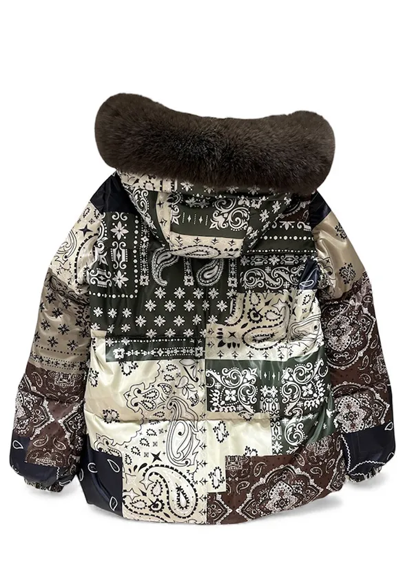 KURTKA BANDANA VERDE Z NATURALNYM OBSZYCIEM WIELOKOLOROWA