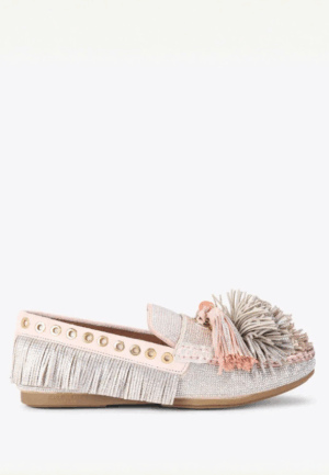 MOKASYNY POM POM PUDROWY RÓŻ