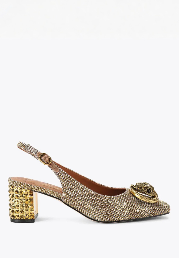 CZÓŁENKA CHELSEA BLOCK SLINGBACK BEŻOWO-ZŁOTE
