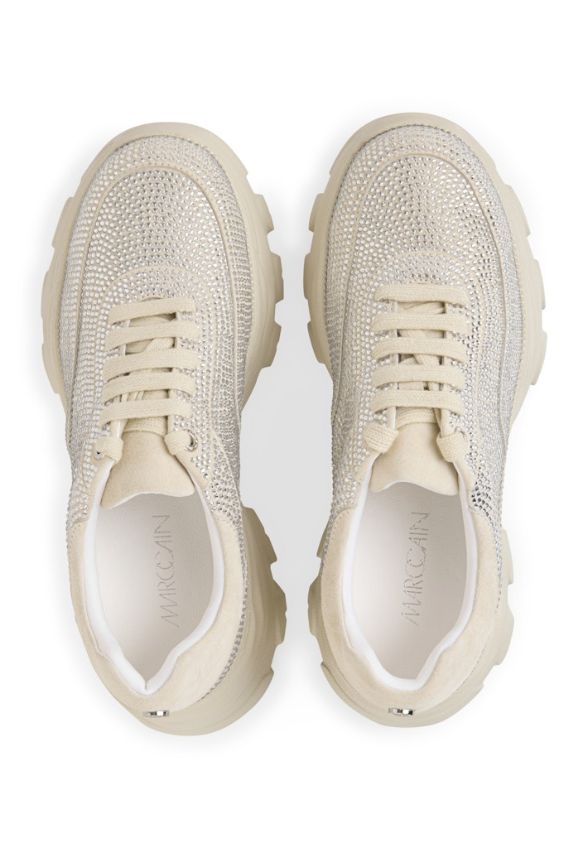 SNEAKERSY SKÓRZANE Z KRYSZTAŁKAMI KREMOWE