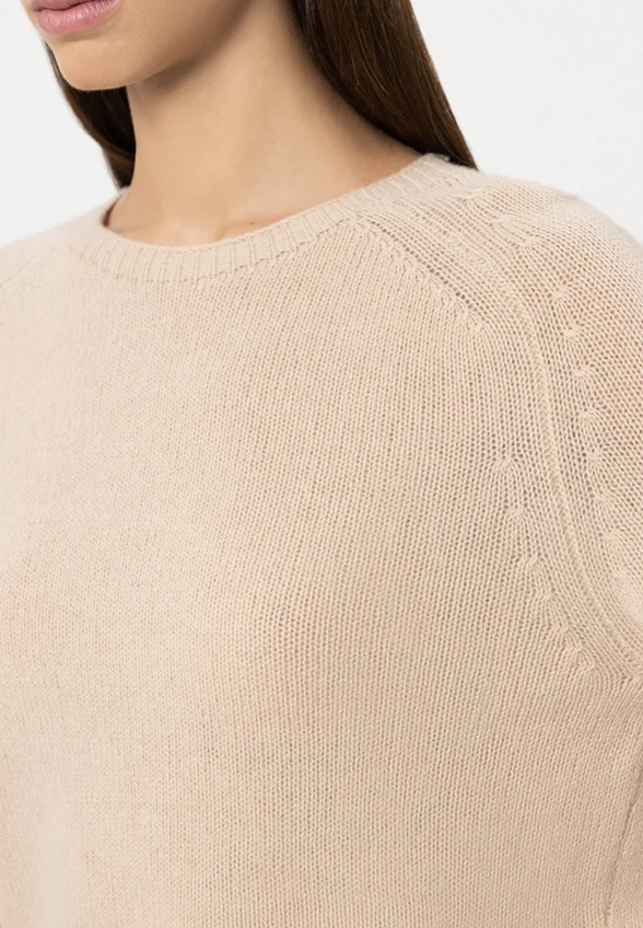 SWETER KASZMIROWY Z KRÓTKIM RĘKAWEM BEŻOWY