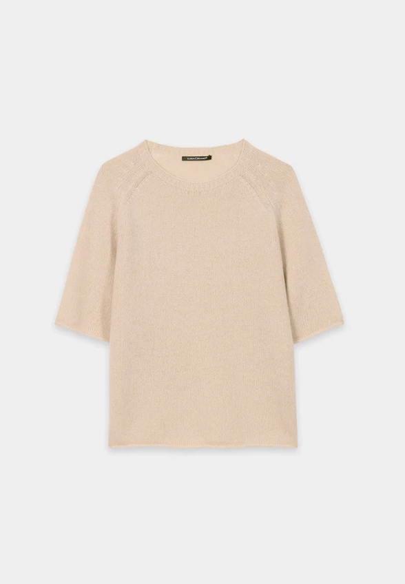 SWETER KASZMIROWY Z KRÓTKIM RĘKAWEM BEŻOWY