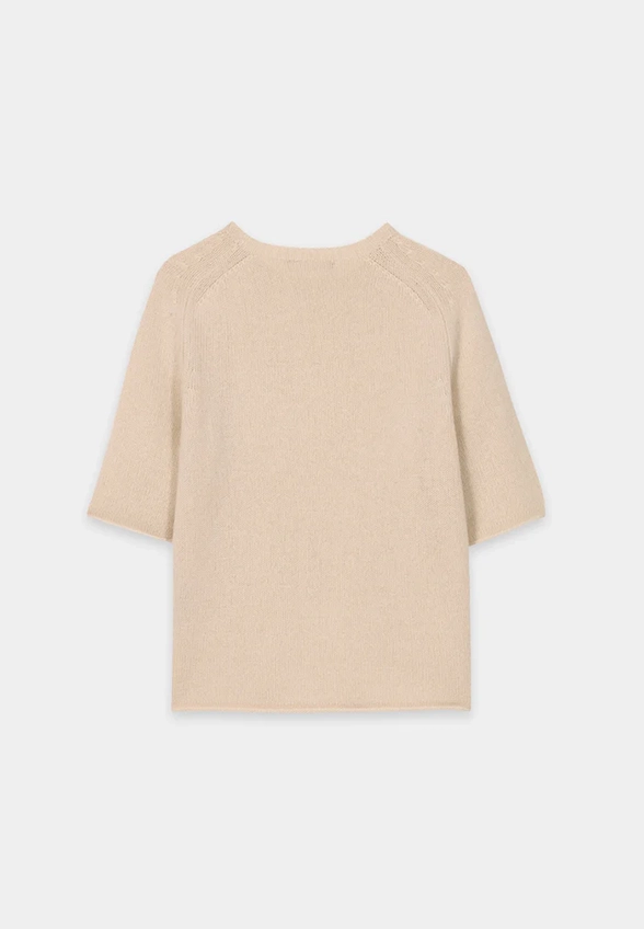 SWETER KASZMIROWY Z KRÓTKIM RĘKAWEM BEŻOWY