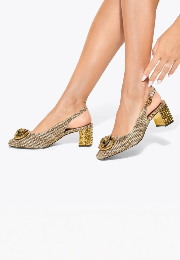 CZÓŁENKA CHELSEA BLOCK SLINGBACK BEŻOWO-ZŁOTE