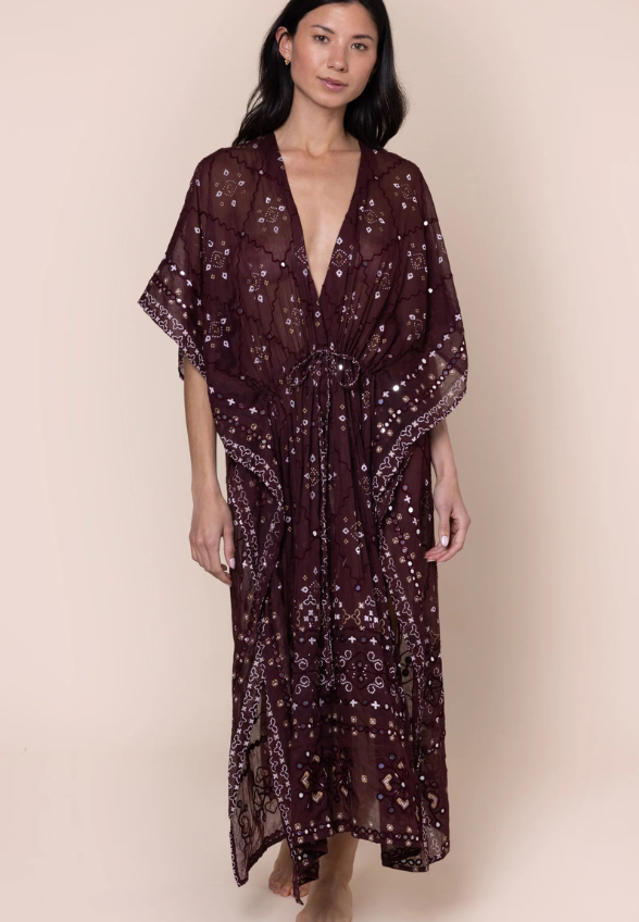 KIMONO Z HAFTEM WIŚNIOWY BRĄZ
