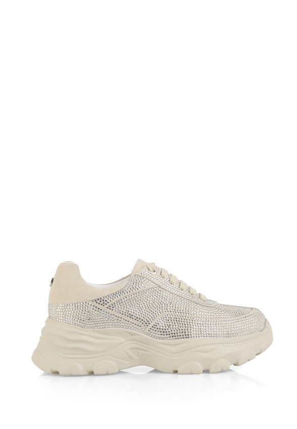 SNEAKERSY SKÓRZANE Z KRYSZTAŁKAMI KREMOWE