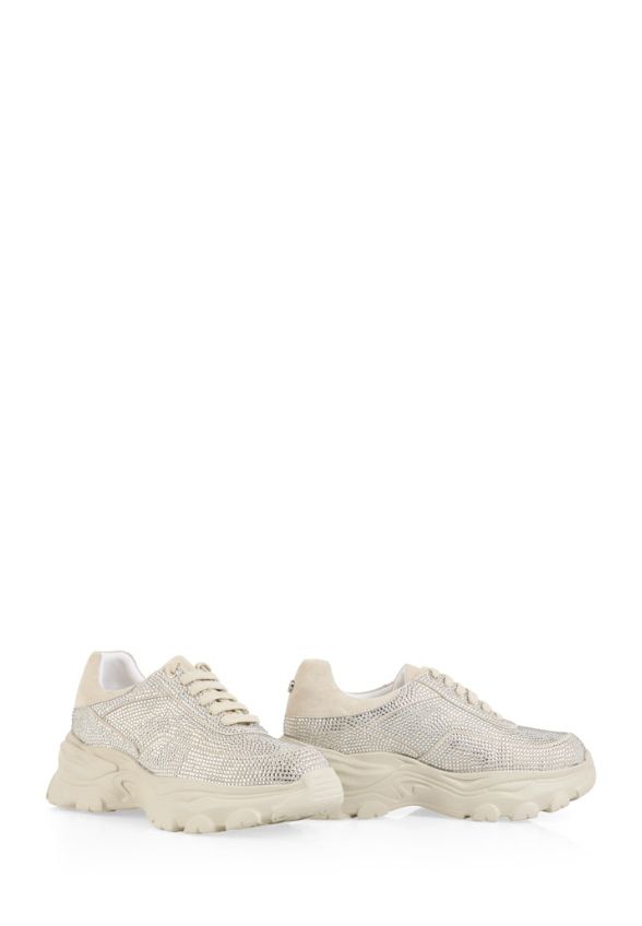 SNEAKERSY SKÓRZANE Z KRYSZTAŁKAMI KREMOWE