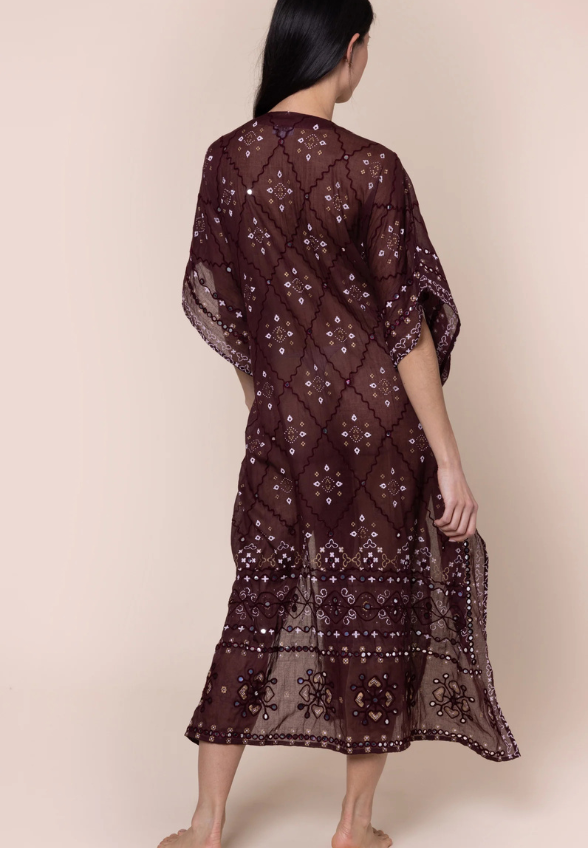 KIMONO Z HAFTEM WIŚNIOWY BRĄZ