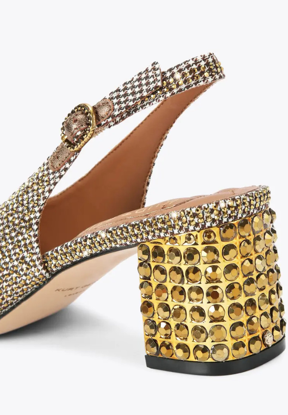 CZÓŁENKA CHELSEA BLOCK SLINGBACK BEŻOWO-ZŁOTE