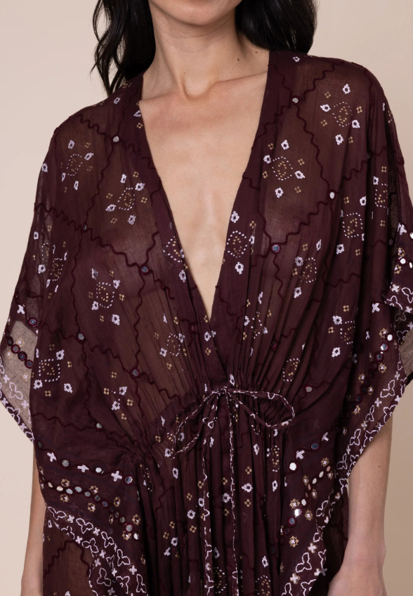 KIMONO Z HAFTEM WIŚNIOWY BRĄZ