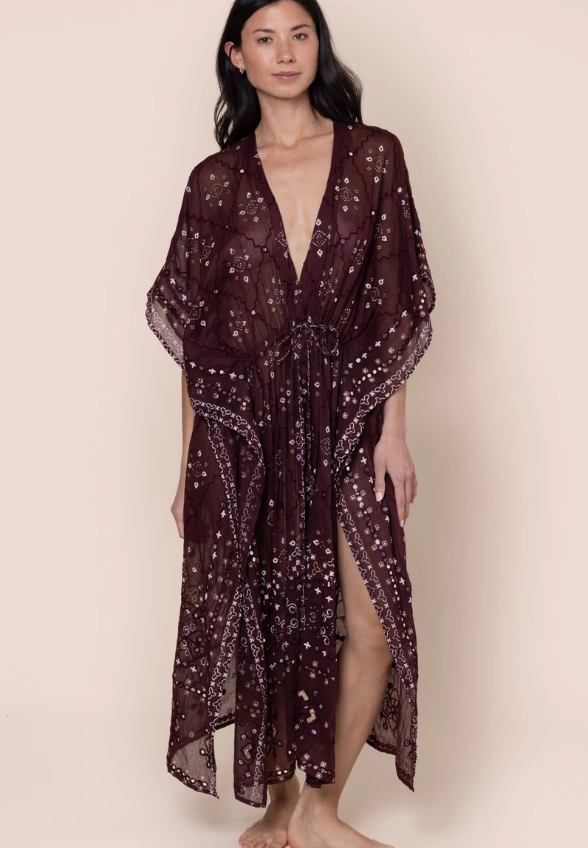 KIMONO Z HAFTEM WIŚNIOWY BRĄZ
