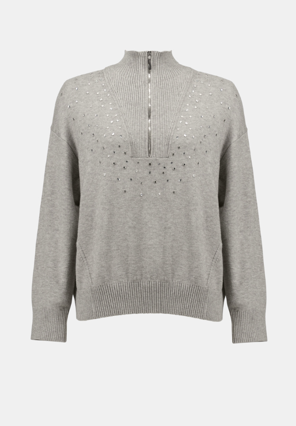 SWETER DZIANINOWY Z DŻETAMI SZARY