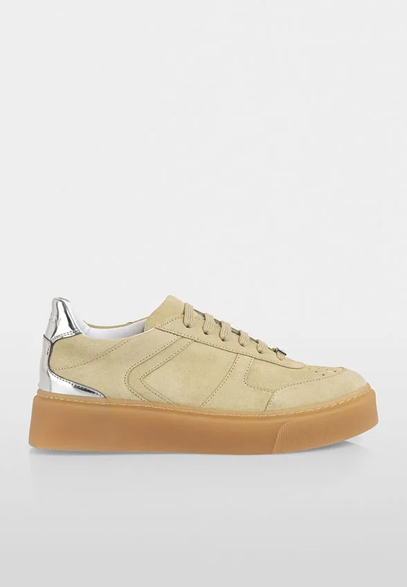 SNEAKERSY Z ZAMSZOWEJ SKÓRY JASNA ZIELEŃ