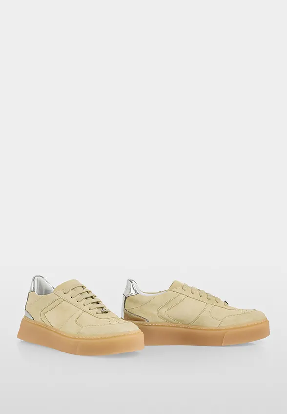 SNEAKERSY Z ZAMSZOWEJ SKÓRY JASNA ZIELEŃ