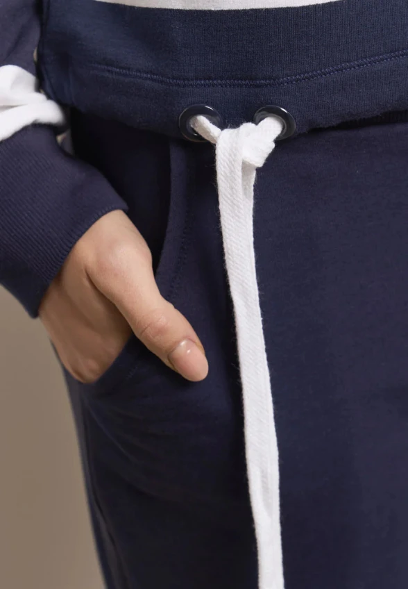 BLUZA W PASKI ZE ŚCIĄGACZEM GRANATOWA