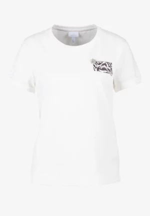 T-SHIRT Z NASZYWKĄ BIAŁY