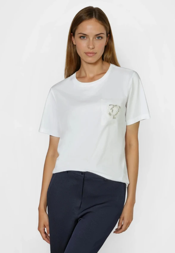 T-SHIRT BAWEŁNIANY Z KIESZONKĄ BIAŁY