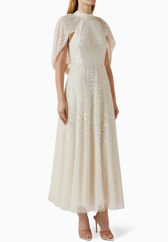 SUKIENKA SCALLOP SEQUIN KREMOWA