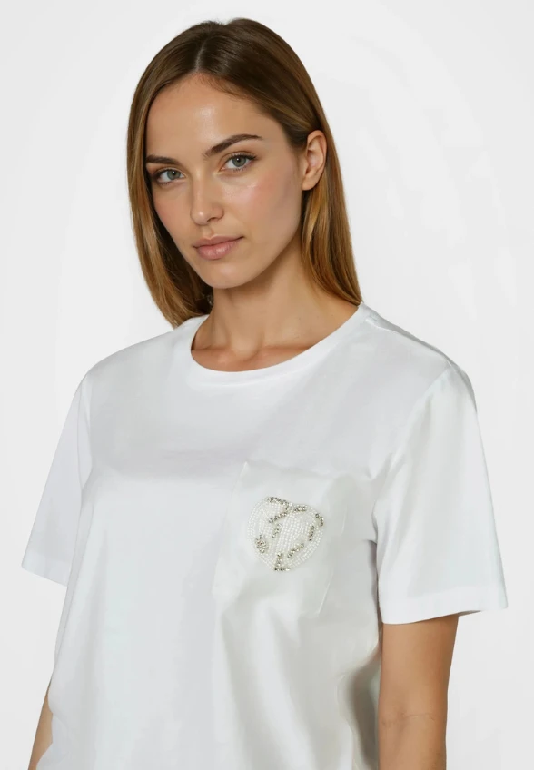 T-SHIRT BAWEŁNIANY Z KIESZONKĄ BIAŁY