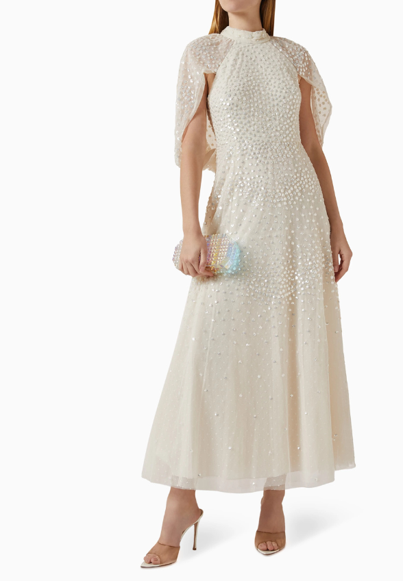 SUKIENKA SCALLOP SEQUIN KREMOWA