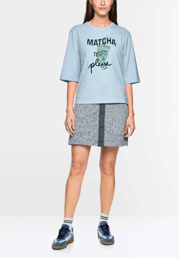 T-SHIRT Z NADRUKIEM MATCHA BŁĘKITNY