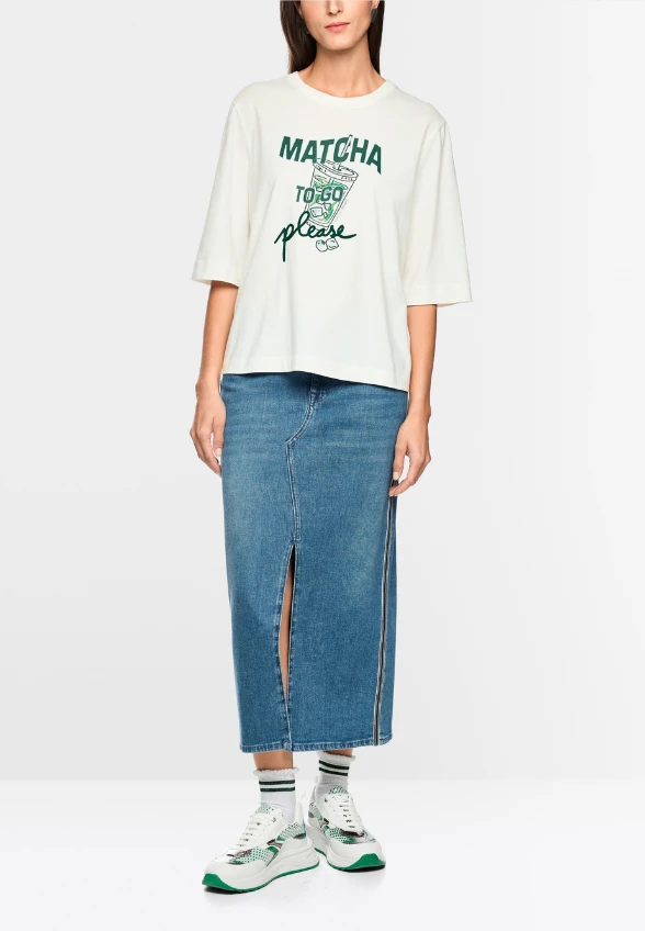 T-SHIRT Z NADRUKIEM MATCHA BIAŁY