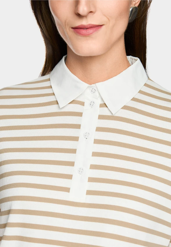 BLUZKA POLO W PASKI BEŻOWY