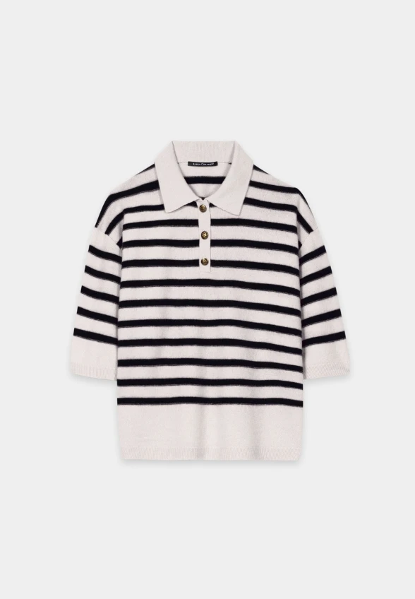 SWETER POLO W PASKI CZARNO-BIAŁY
