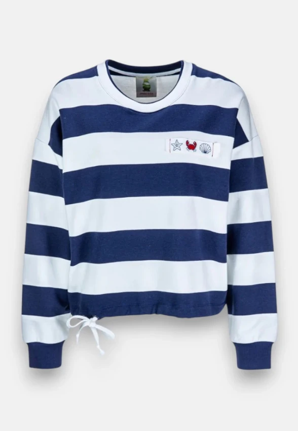 BLUZA W PASKI ZE ŚCIĄGACZEM GRANATOWA