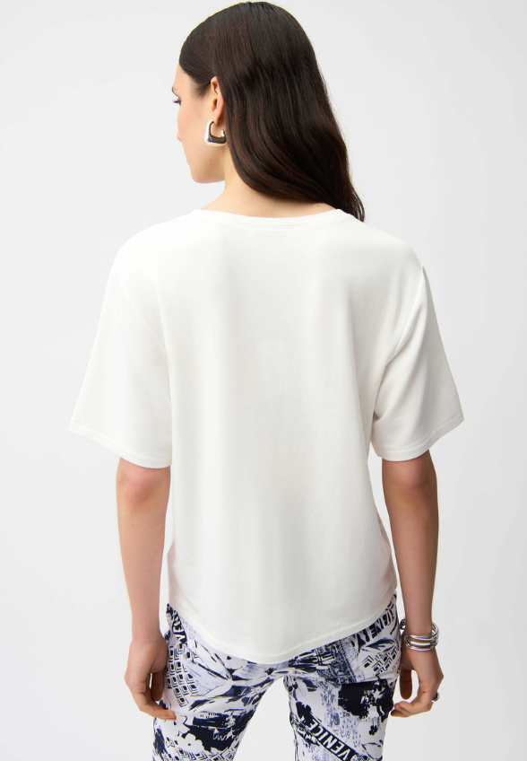 T-SHIRT Z NADRUKIEM I KRYSZTAŁKAMI BIAŁY
