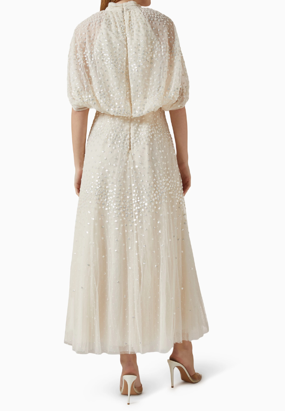 SUKIENKA SCALLOP SEQUIN KREMOWA