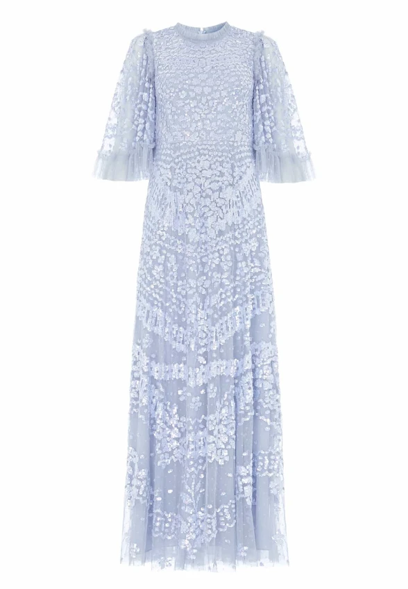 SUKIENKA ANAIS SEQUIN GOWN SREBRZYSTY BŁĘKIT