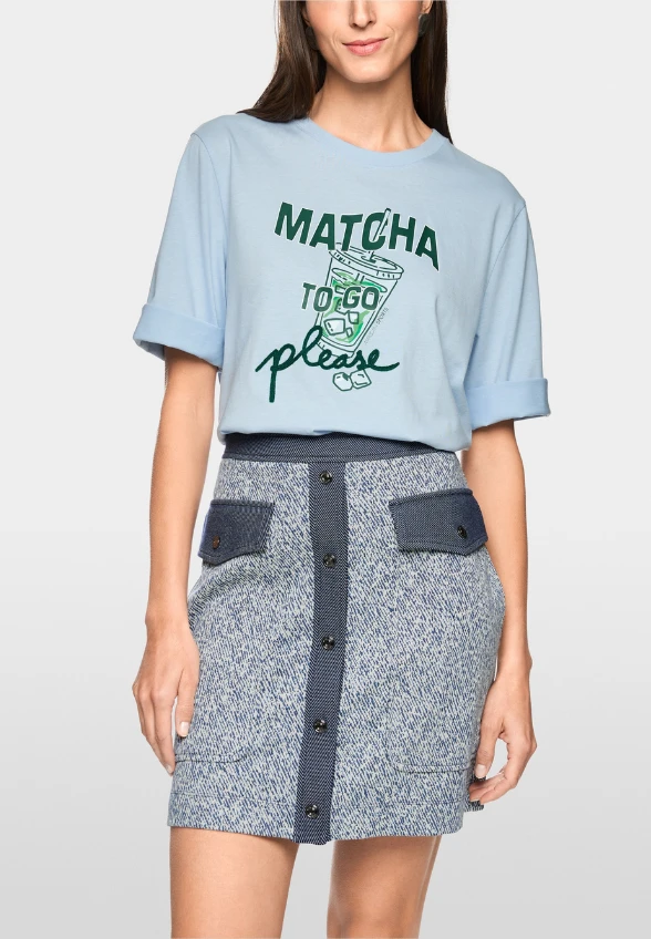 T-SHIRT Z NADRUKIEM MATCHA BŁĘKITNY